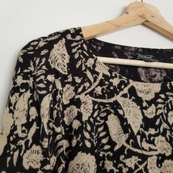 Lucky Brand Black and Tan Floral Sheer Lace Trim Long Sleeve Knit Sweater Small - Picture 5 of 7